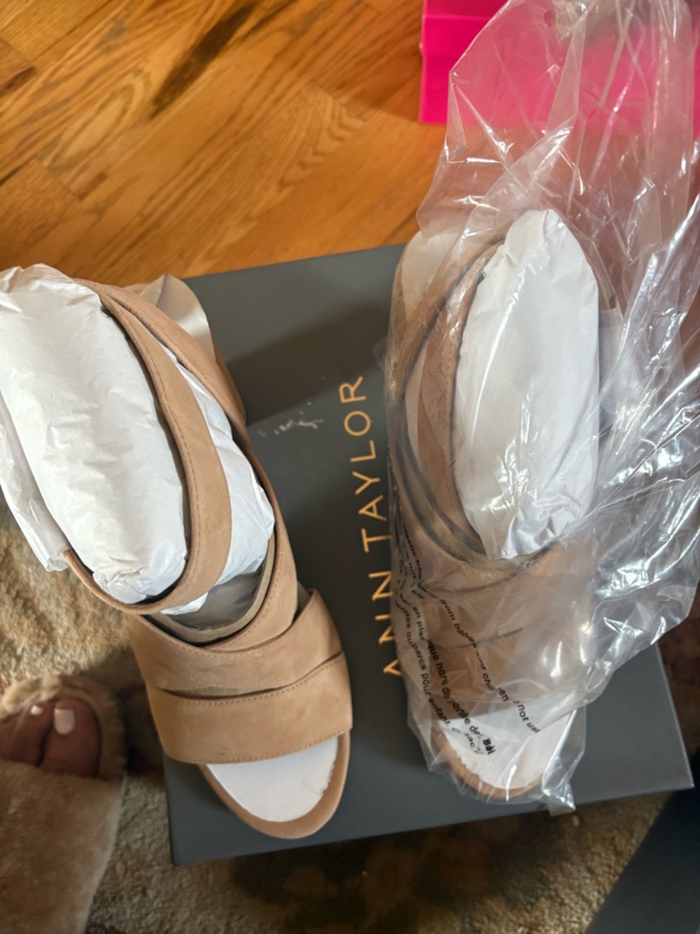Ann Taylor Tan Suede Wedge Sandals